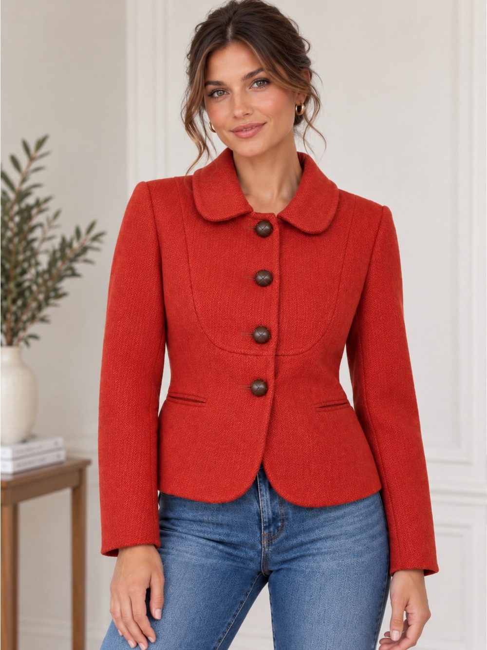 J.Crew Wool Herringbone Fitted Blazer Jacket Burnt Orange Red Size 6
